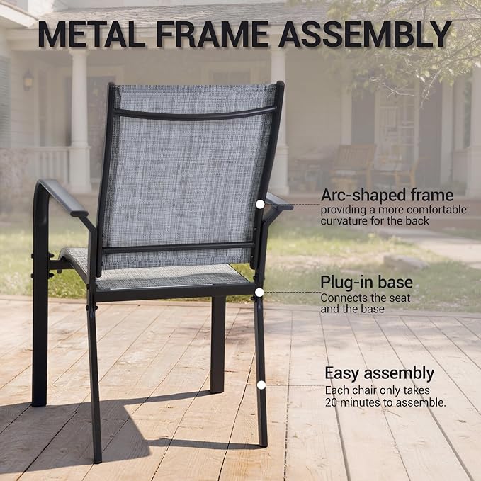 Patio Dining Chairs Set of 4, All-Weather High Back Textilene Stackable Chairs - Image 5