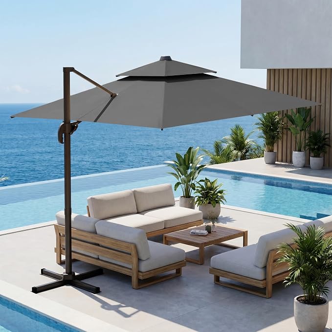 10x10 FT Patio Cantilever Umbrella, Rectangular Heavy Duty Offset Umbrella - Image 9