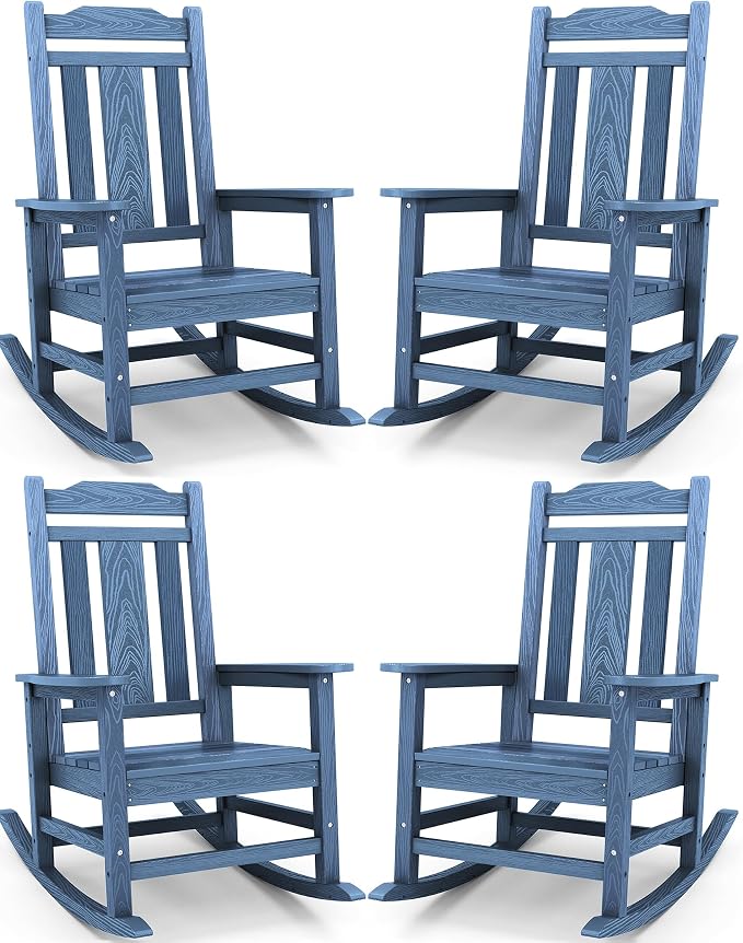 SERWALL Oversized Outdoor Rocking Chairs Set of 4, Patio Rocker Unique Blue | by SERWALL