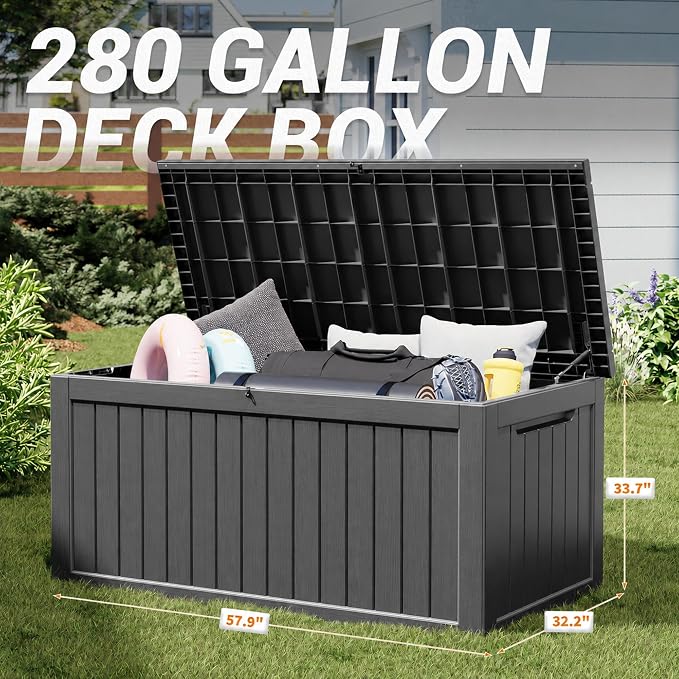 280 Gallon Outdoor Storage Box, Resin Deck Boxes Indoor and outdoor, Waterproof - Image 2
