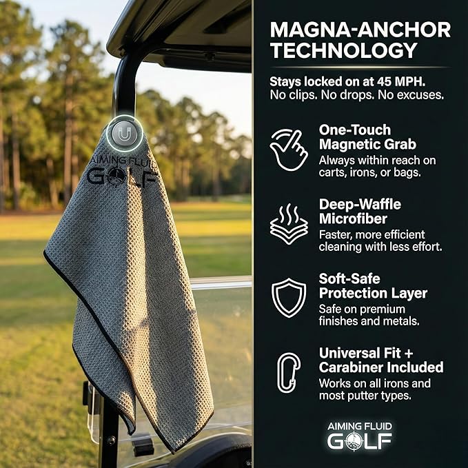 Magnetic Towel Club Glove Gear - 3 Stage Cleaning System- Microfiber Rag with Magnet for Golfcart Bags for Men and Women Black, 16" x 40" The 40