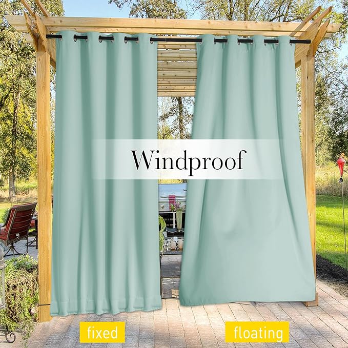 NICETOWN 2 Panels Outdoor Curtains Waterproof Extra Long W52xL108 Aqua Blue | - Image 4
