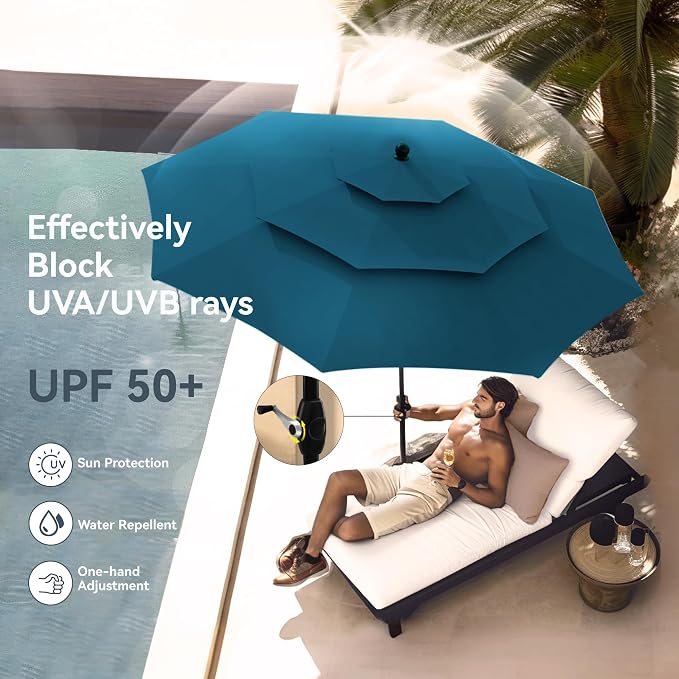PHI VILLA 10ft Outdoor Patio Umbrellas, 3 Tier Vented Table Umbrella, Cyan | - Image 3