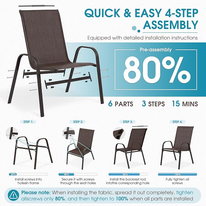 24.4" Wide Outdoor Patio Stackable Chairs Set of 4, Outside Furniture - Image 7