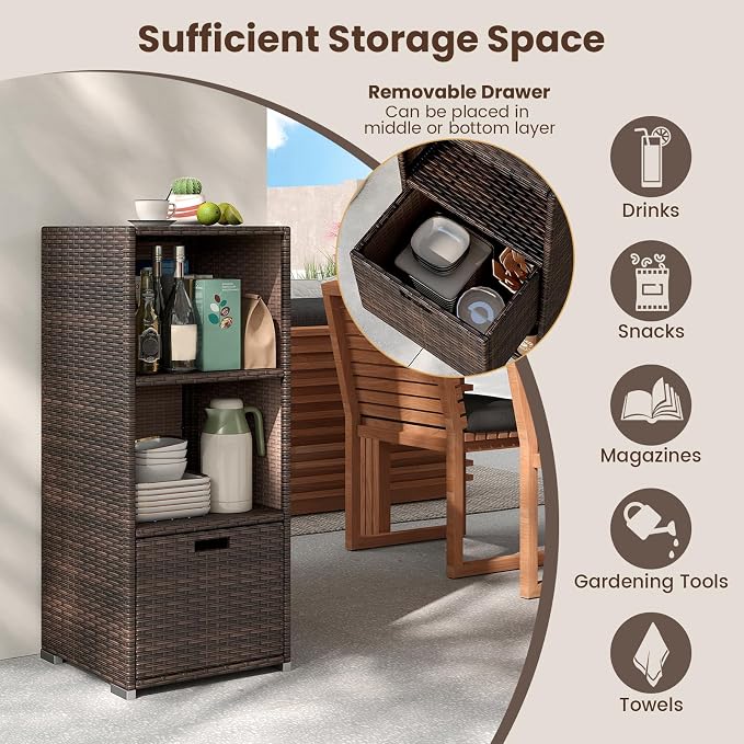 Tangkula Rattan Outdoor Storage Cabinet, Patiojoy Outdoor Wicker Cabinet - Image 5