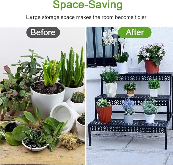 3-Tier Rectangular Metal Plant Stand, Ladder Flower Pot Rack | 3-tier stair - Image 5