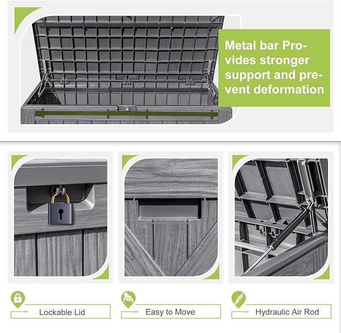 Greesum 120 Gallon Deck Box, Resin Outdoor Storage Container, Garden Tools - Image 2