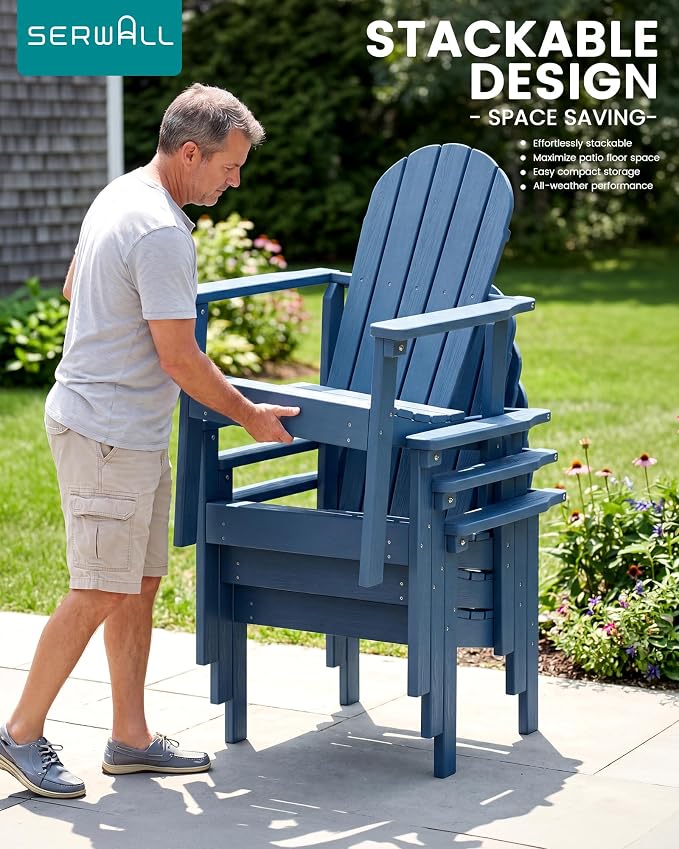 SERWALL HDPE Stackable Adirondack Chair, Space-Saving - Image 5