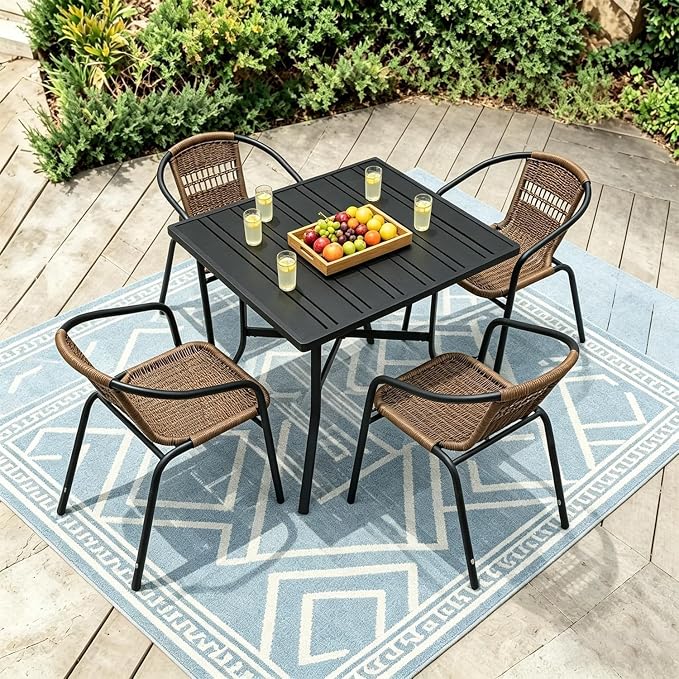 4 Stackable Wicker Patio Chairs, Weather-Resistant Outdoor Seating - Image 3