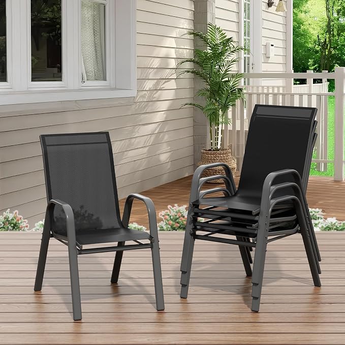 Stackable Outdoor Patio Dining Chairs Set of 4 – High Back Textilene Chairs - Image 8