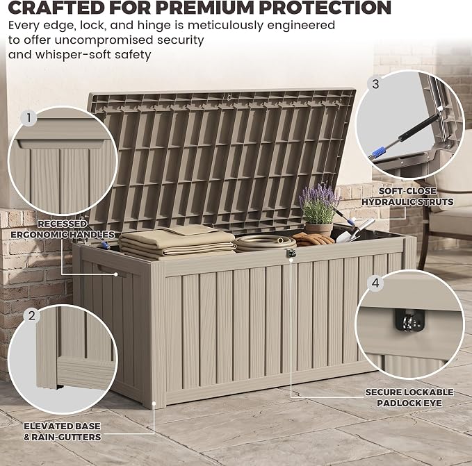 Outdoor Storage Box, 150 Gallon Waterproof Deck Box, Piston-Assisted Resin Trunk - Image 3