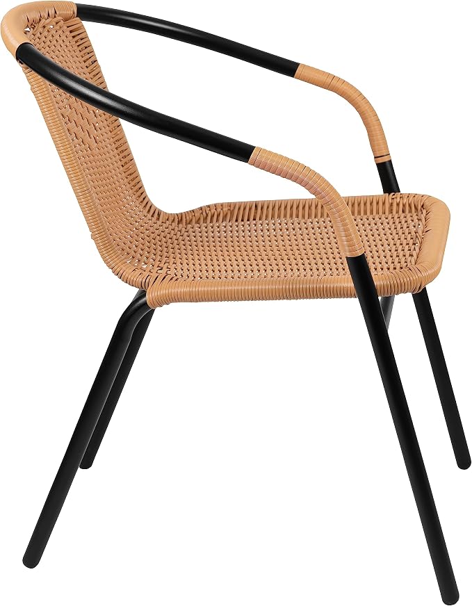 Flash Furniture Lila 4 Pack Beige Rattan Indoor-Outdoor Restaurant Stack Chair - Image 8