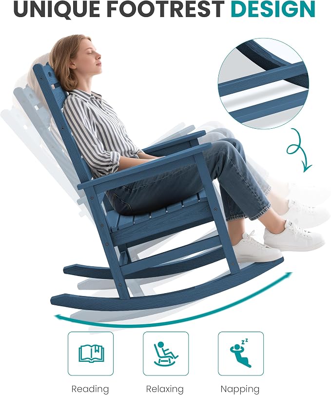 SERWALL Outdoor Rocking Chair Set of 4, Oversized HDPE Rocker, all Weather - Image 7