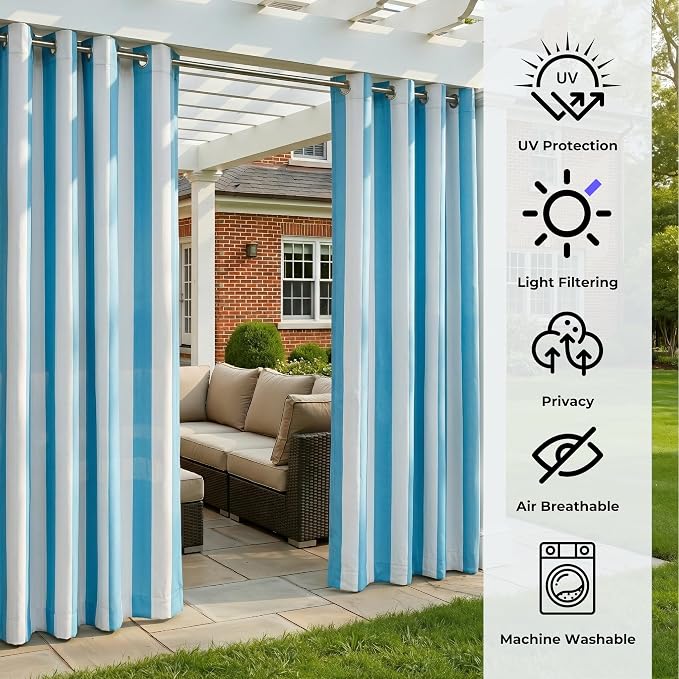 2 Panels Outdoor Stripe Curtains - Image 4