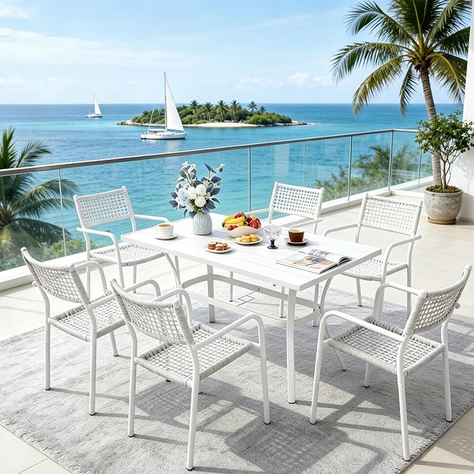 Patio Chairs Set of 6, Stackable Outdoor Dining Chairs - Image 2