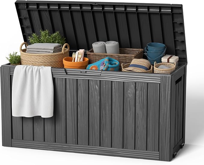 Outdoor Storage Box 100 Gallon Waterproof Resin Deck Boxes Black | UV-Resistant by EASYUP