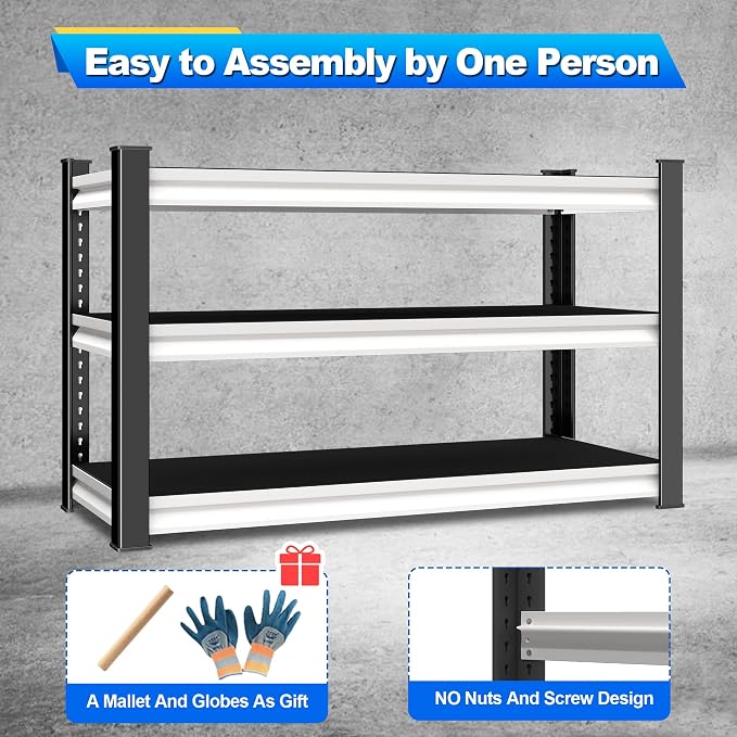 3-Tier Garage Shelving Heavy Duty, 1600lbs Load Capacity Utility Rack Shelves & - Image 5