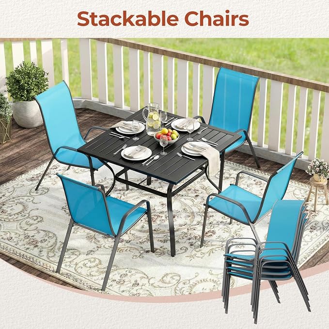 TLSUNNY Patio Chair, Outdoor Stackable Textilene Chairs Set of 4, Sky Blue | - Image 8