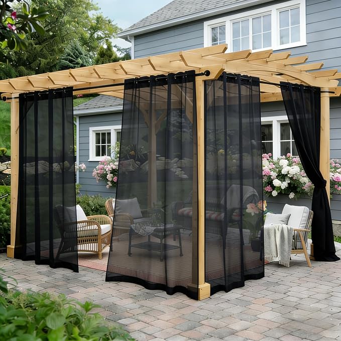 Outdoor Sheer Curtains for Patio Waterproof, 2 Panels Rod Pocket Indoor/Outdoor by Awnmeow