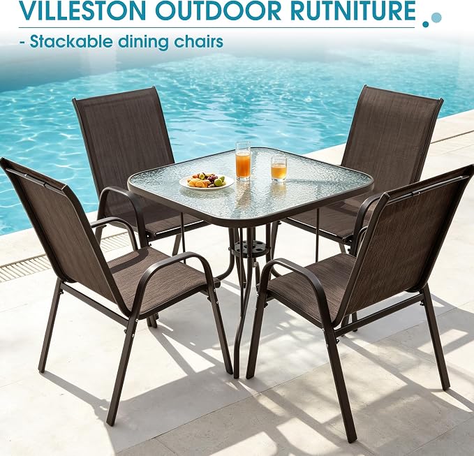 24.4" Wide Outdoor Patio Stackable Chairs Set of 4, Outside Furniture - Image 9