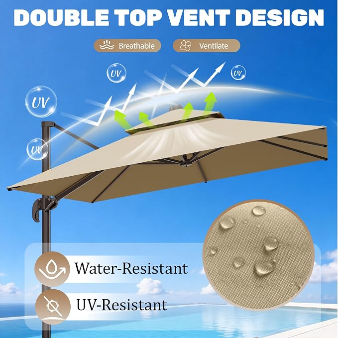 10x10Ft Patio Umbrella Outdoor Cantilever Rectangle Umbrella - Image 2