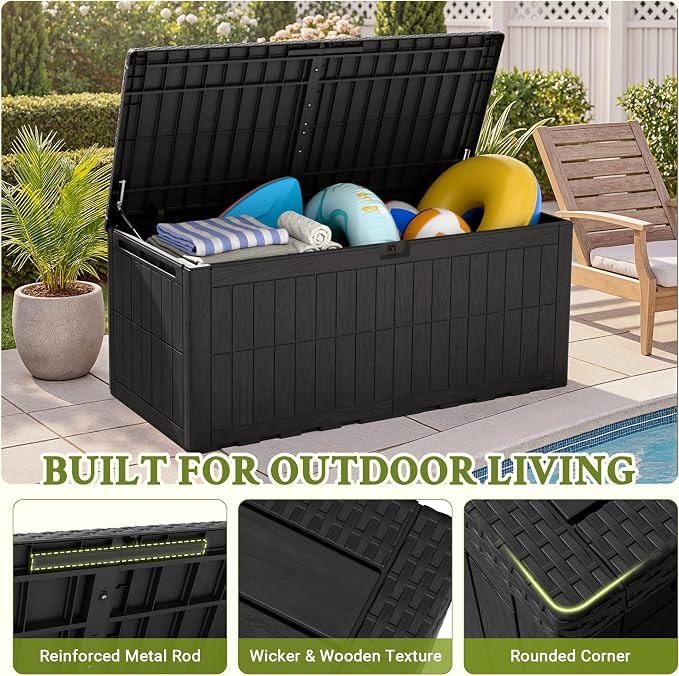 Flamaker 180 Gallon Large Outdoor Storage Box Waterproof, XL Resin Deck Box | - Image 2
