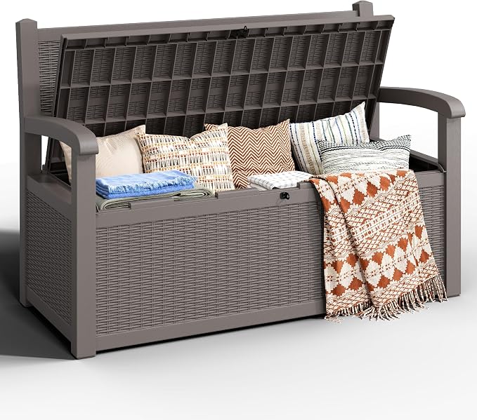 80 Gallon Outdoor Storage Bench, Resin Outside Storage Box by Unknown