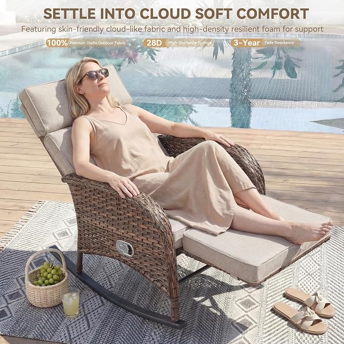 Zero Gravity Patio Rocking Wicker Recliner Chair - Image 4