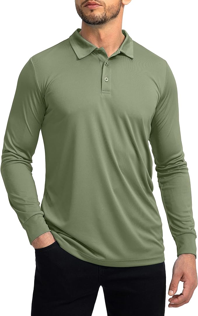 Men's Polo Shirt Long Sleeve Golf Shirts Lightweight UPF 50+ Sun Protection Cool Shirts for Men Work Fishing Outdoor