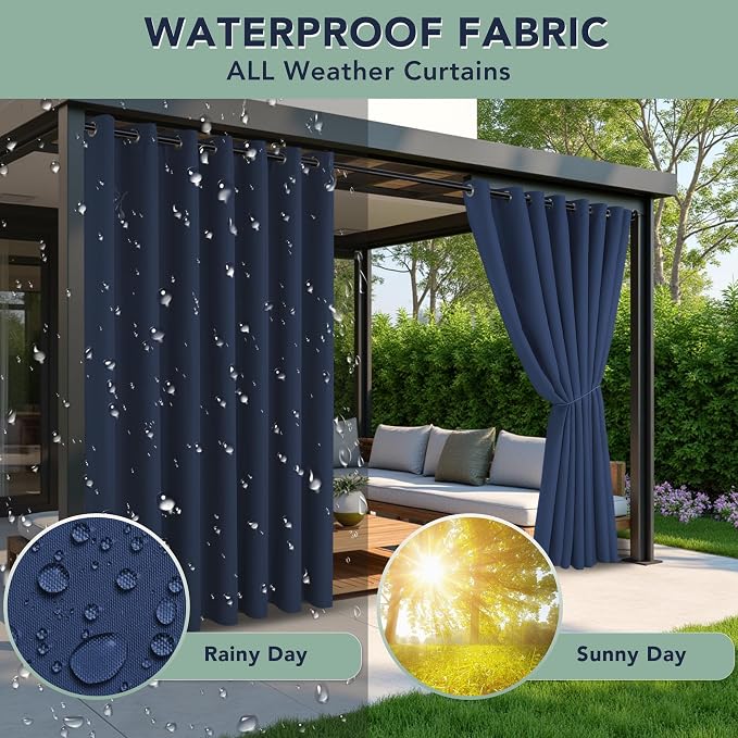 Patio Curtains Outdoor Waterproof, Privacy Drapes | Weatherproof & Sun Blocking - Image 2