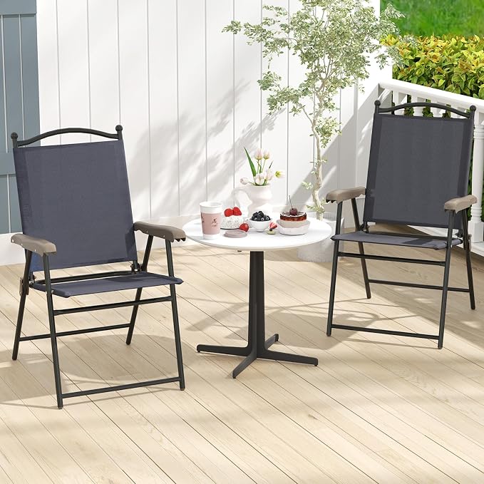 GIANTEX Set of 2 Patio Folding Chairs, Outdoor Patio Dining Chairs w/Armrest - Image 2
