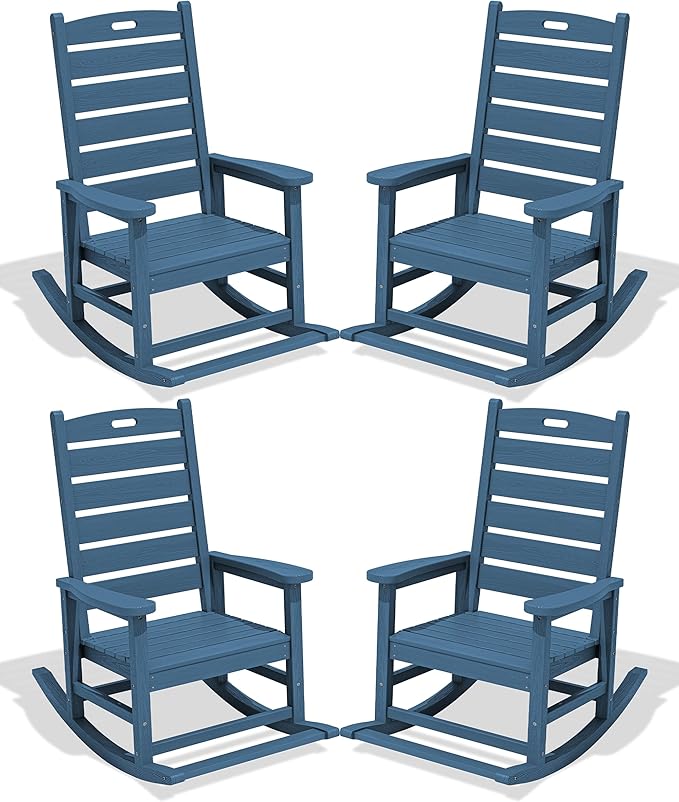 SERWALL Outdoor Rocking Chair Set of 4, Oversized HDPE Rocker, all Weather by SERWALL