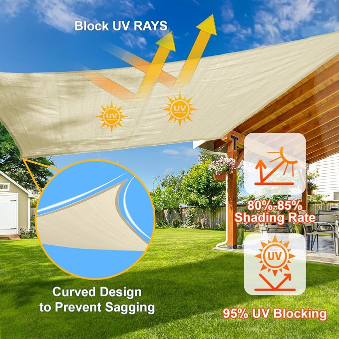 Sun Shade Sail 10'x18' Butter Cream Rectangle Custom Size | 95% UV Block - Image 4