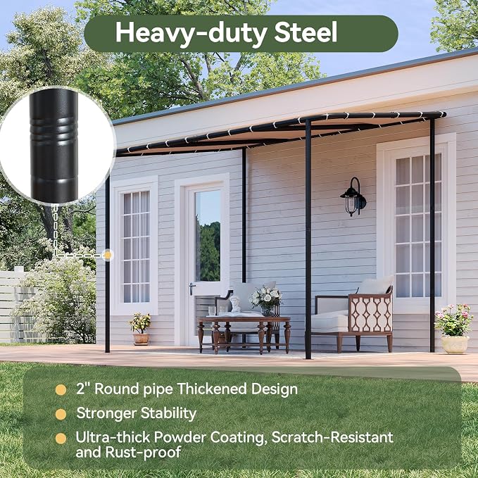 Aoxun 10x8 Lean-to Gazebo, Sloped Roof Pergola Porch Canopy Awning - Image 4