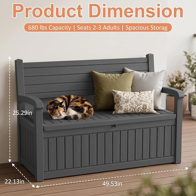 100 Gallon Wood-Grain Storage Bench, Waterproof & Lockable, Doubles as Bench - Image 3