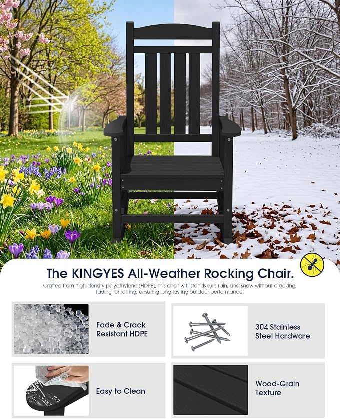 Oversized Outdoor Rocking Chairs Set of 2, HDPE Porch Rocker - Image 5