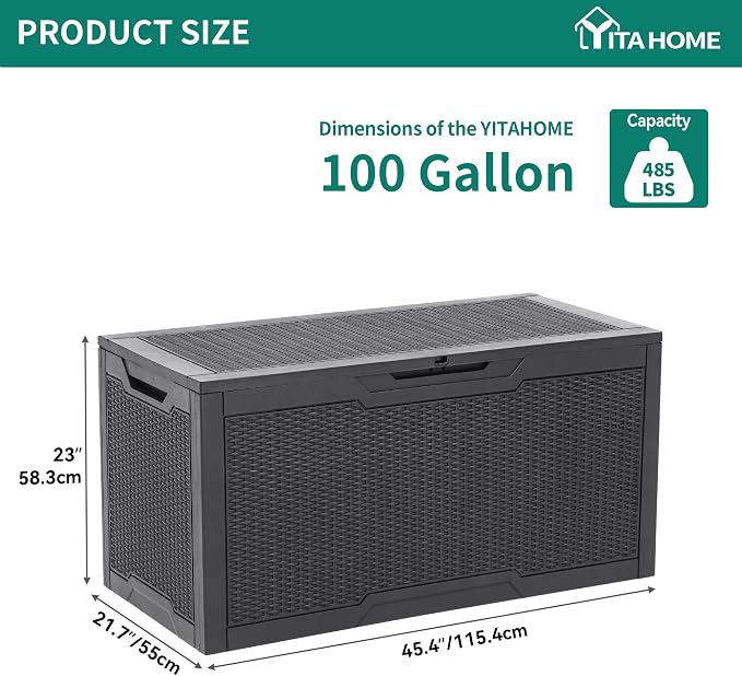 YITAHOME 100 Gallon Large Resin Deck Box Outdoor Storage Boxes - Image 6