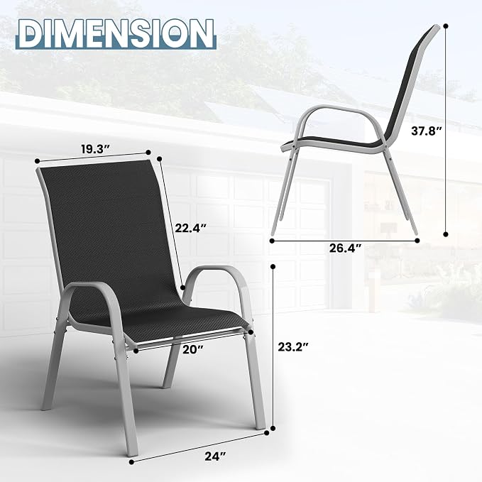 Amopatio Patio Chairs Set of 6, Stackable Outdoor Dining Chairs - Image 3