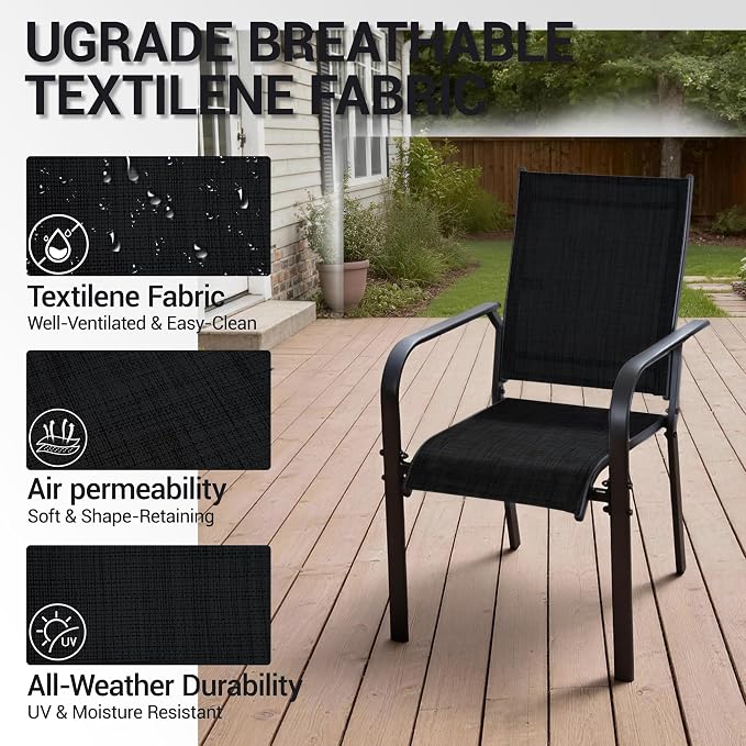 Patio Chairs Set of 4, Stackable Outdoor Dining Chairs, All Weather Breathable - Image 5
