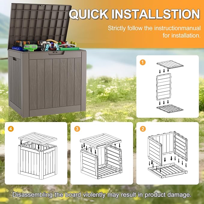 Deck Box, 32 Gallon Resin Indoor and Outdoor Storage Boxes Waterproof - Image 6