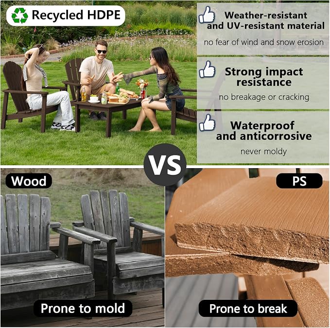 Stackable Adirondack Chairs Set of 4, Compact HDPE, Coffee | 26.3" Wide HDPE - Image 4