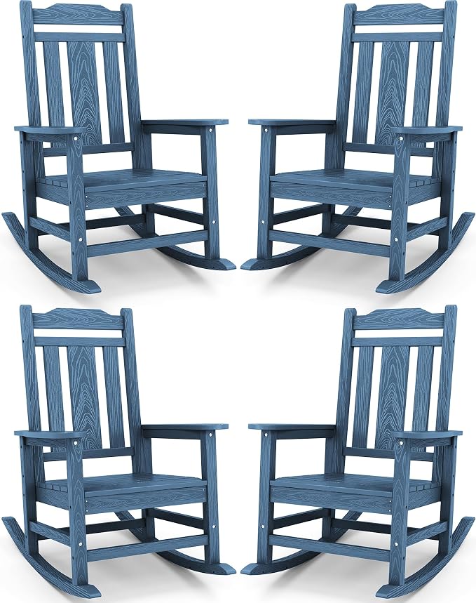 SERWALL HDPE Oversized Outdoor Rocking Chairs Set of 4, Patio Rocker, All by SERWALL