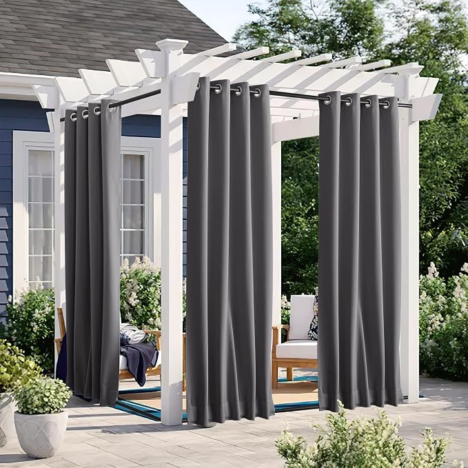 NICETOWN 2 Panels Outdoor Curtains Waterproof Bottom Fixed W46xL90 Grey | by NICETOWN