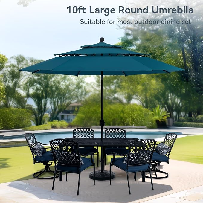 PHI VILLA 10ft Outdoor Patio Umbrellas, 3 Tier Vented Table Umbrella, Cyan | - Image 9