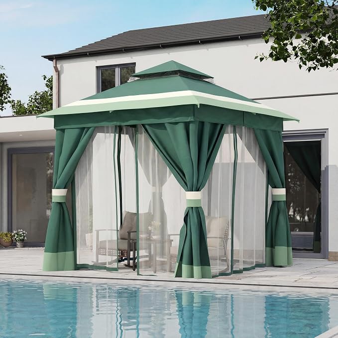 8'x8' Outdoor Gazebo, Metal Frame Heavy Duty Patio Canopy Tent Shelter - Image 3