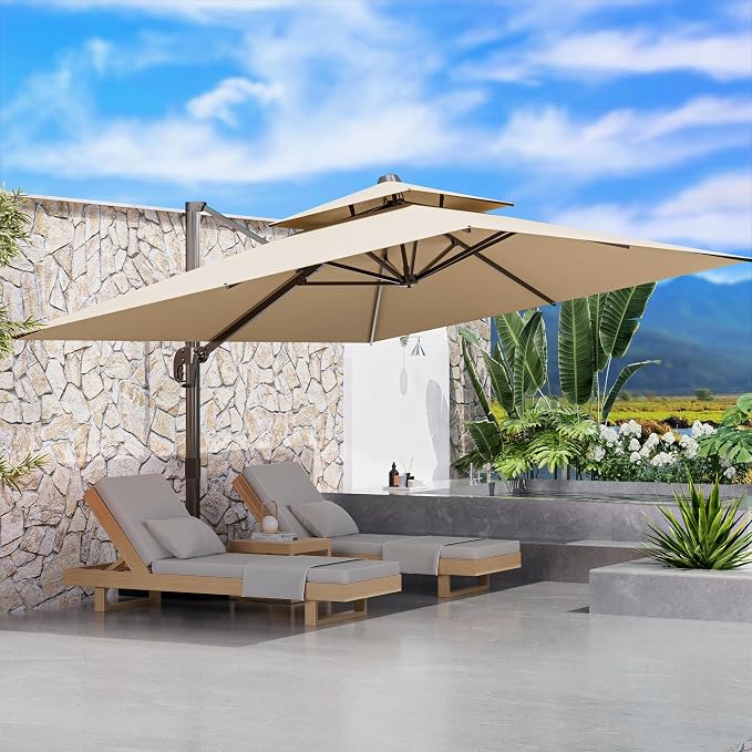 10' X 13' Outdoor Patio Umbrella Large Rectangle Cantilever Umbrella by ORYNTREX