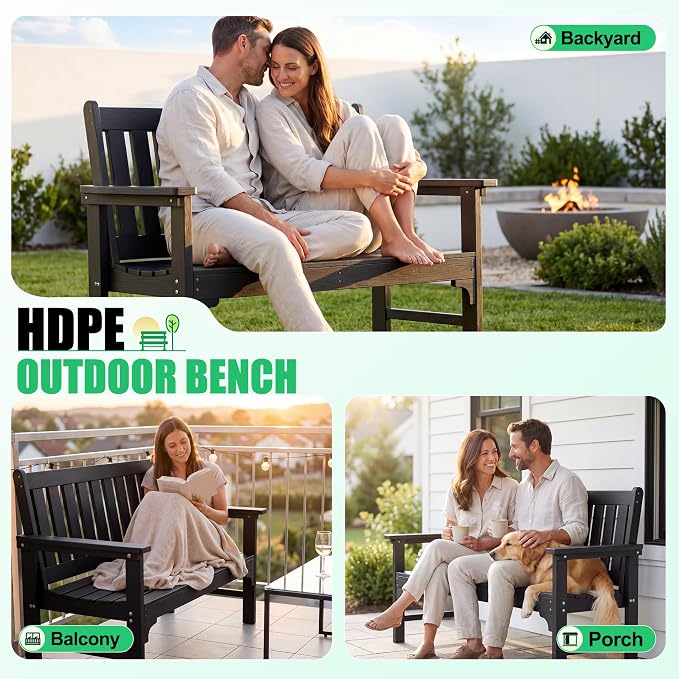 JUMMICO High-Density Polyethylene Outdoor Garden Bench, Ergonomically Designed - Image 6