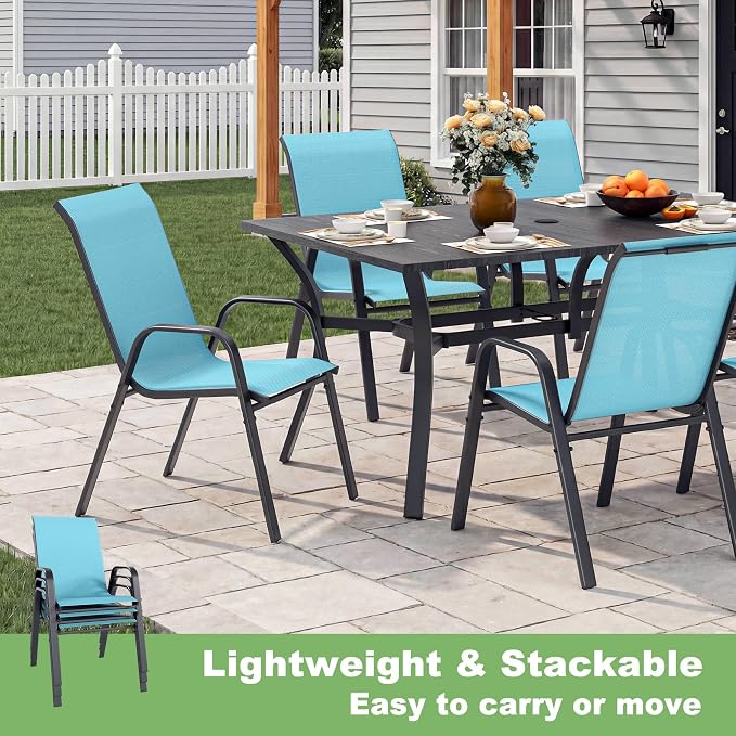Outdoor Patio Chairs Set of 4 Stackable Dining Chairs All-Weather Textilene - Image 6