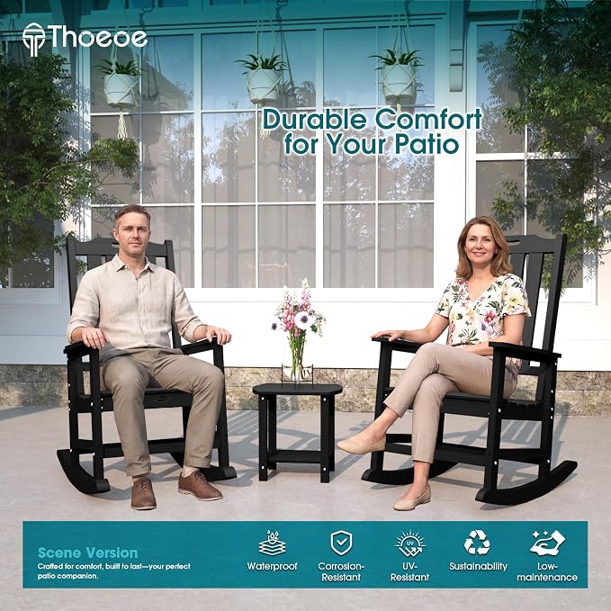 THOEOE Outdoor Rocking Chairs Set of 2, Oversized Patio Rocking Chair | HDPE - Image 2