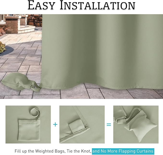 RYB HOME Outdoor Curtains for Patio Waterproof, Windproof - Image 5
